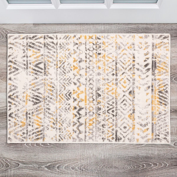 World Rug Gallery Geometric Boho Area Rug 2' x 3' Yellow MON843YELLOW2X3 - main